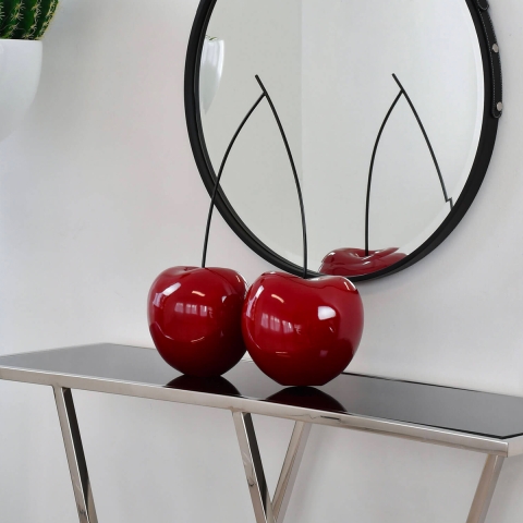 Scultura coppia di ciliegie in resina laccata rossa pop art Opla Promozione