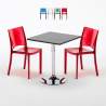 Tavolino Quadrato Nero 70x70 cm con 2 Sedie Colorate Trasparenti B-Side Phantom Promozione
