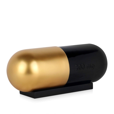 Scultura in resina statua moderna pillola oro e nero Sira-GB Promozione