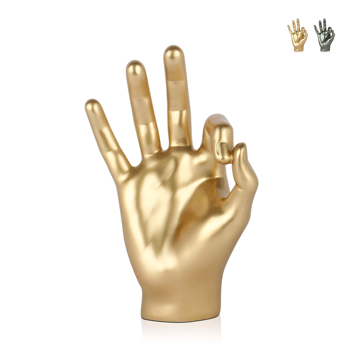 Scultura in resina con effetto metallo statua moderna gesto OK Zynth Promozione