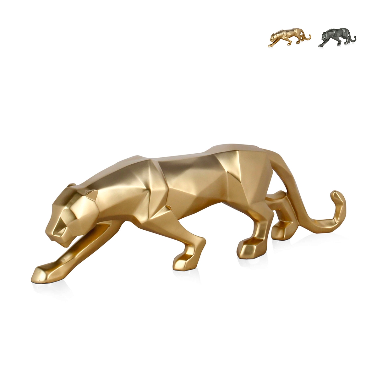 Statua pantera low poly scultura in resina effetto metallo Kari-M Promozione