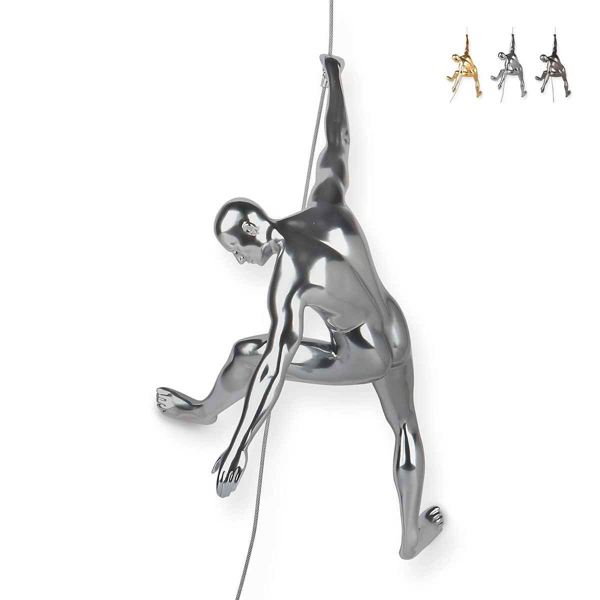 Statuetta scalatore scultura in resina da parete effetto metallo Bata-M Promozione