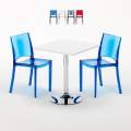 Tavolino Quadrato Bianco 70x70 cm con 2 Sedie Colorate Trasparenti B-Side Demon Promozione
