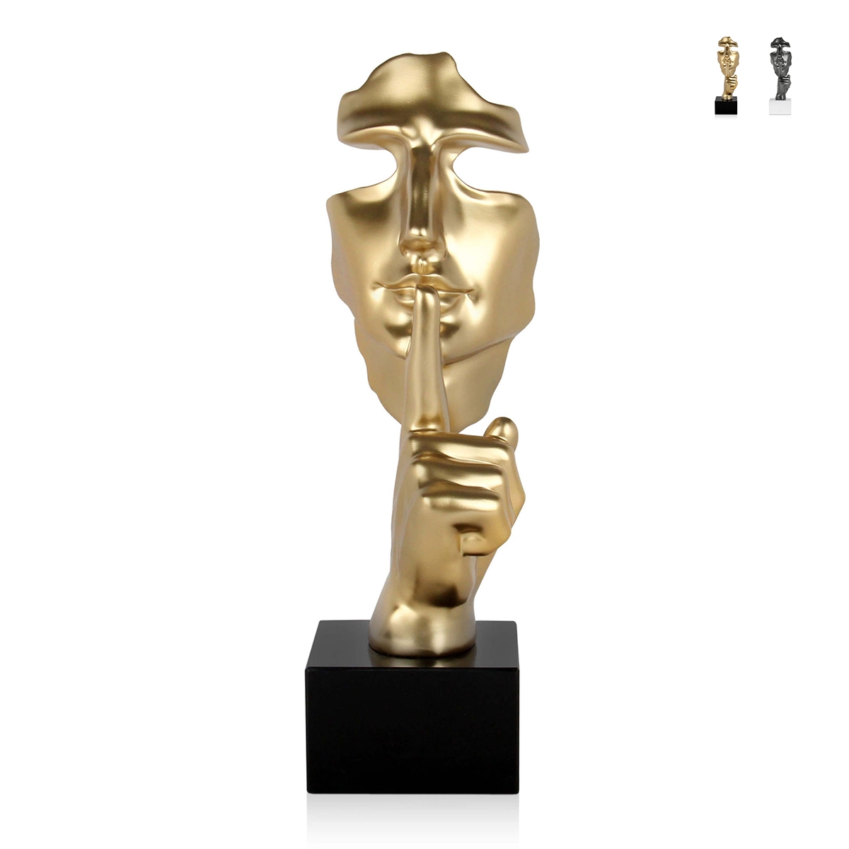 Scultura surrealista in resina effetto metallo volto maschile Lira-M Promozione Scultura surrealista in resina effetto metallo volto maschile Lira-M Promozione