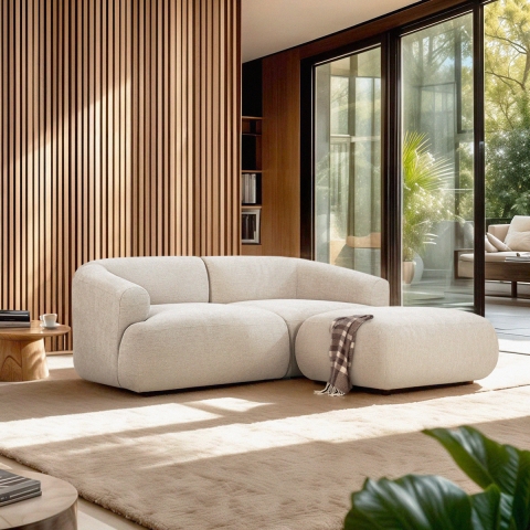 Divano design moderno componibile 2 posti in tessuto con pouf Yuna-2P Promozione