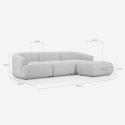Divano componibile 3 posti curvo modulabile con pouf in tessuto Yuna-3P 