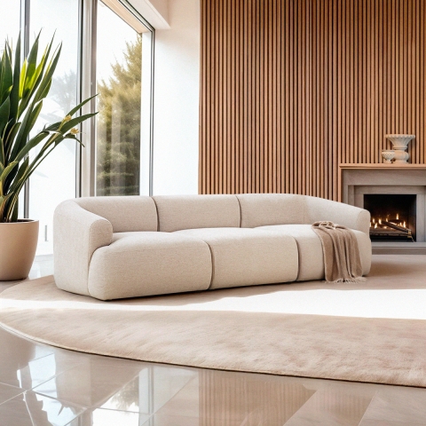 Divano modulare curvo 3 posti componibile in tessuto beige Yuna-3 Promozione
