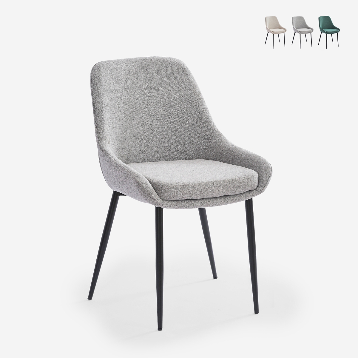 Sedia moderna da cucina in tessuto con gambe in metallo nero Piros Offerta Sedia moderna da cucina in tessuto con gambe in metallo nero Piros Offerta