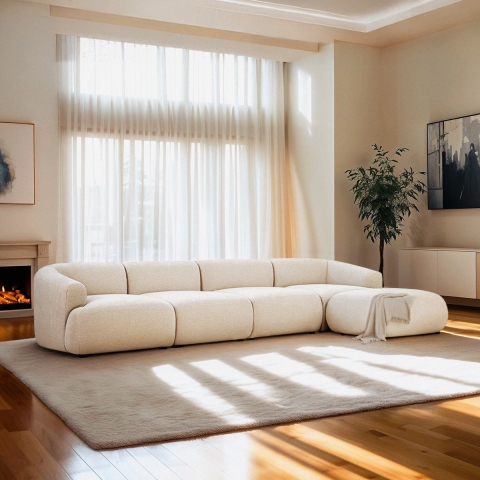 Divano 4 posti componibile con pouf design modulare moderno Yuna-4P Promozione