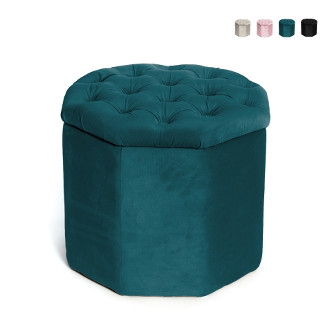 Pouf contenitore portaoggetti ottagonale in velluto 40x35cm Jerry Promozione