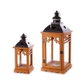 Set 2 lanterne decorative in legno da interno con portacandele Brenta Promozione