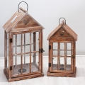 Set 2 lanterne decorative in legno con portacandele shabby chic Ferrante Promozione