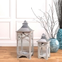 Set 2 lanterne shabby chic con portacandele in legno grigio Kediri Promozione