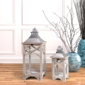 Set 2 lanterne shabby chic con portacandele in legno grigio Kediri Promozione
