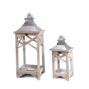 Set 2 lanterne shabby chic con portacandele in legno grigio Kediri Vendita