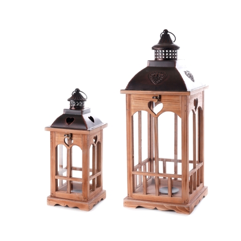 Set 2 lanterne decorative shabby chic in legno con portacandele Palu Promozione