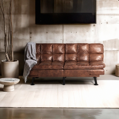 Divano letto 2 posti in similpelle con schienale reclinabile Hori Promozione