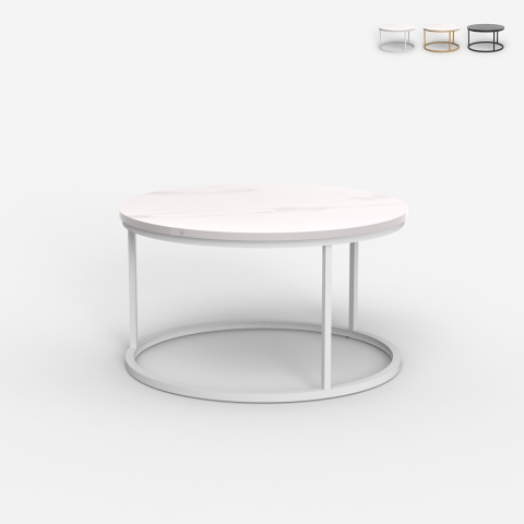 Tavolino da salotto rotondo 80cm effetto marmo contemporaneo Ossidiana Promozione