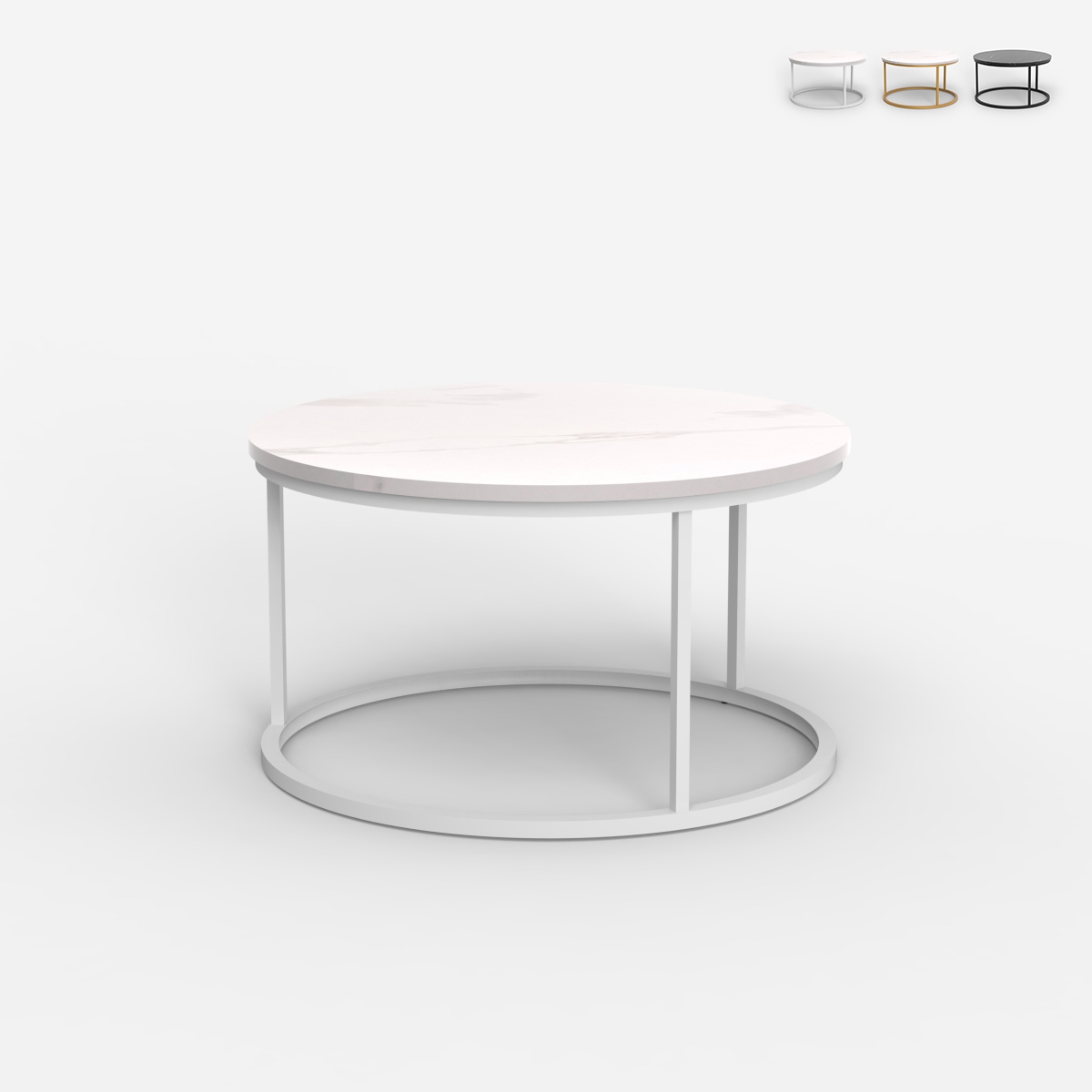 Tavolino da salotto rotondo 80cm effetto marmo contemporaneo Ossidiana Promozione