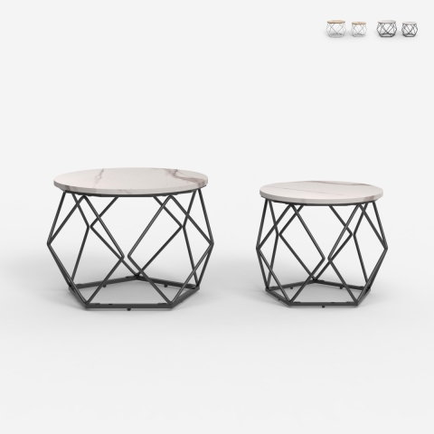 Set 2 tavolini da salotto design moderno con base in metallo Aragonite Promozione