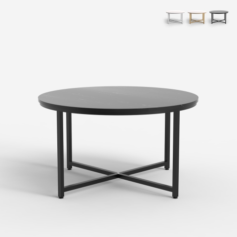 Tavolino da caffè salotto rotondo 80cm con piano effetto marmo Granato Promozione