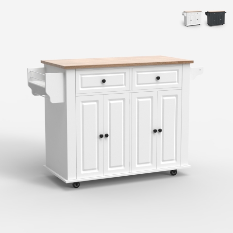 Isola da cucina con ruote 2 cassetti 4 ante e portaspezie Turchese Promozione