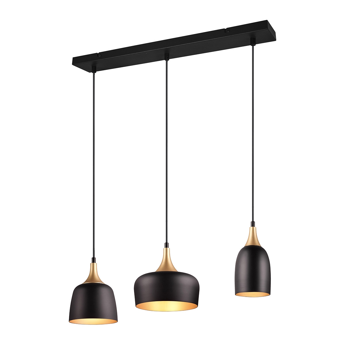Lampada a sospensione moderna 3 luci in metallo nero e dorato Sudar