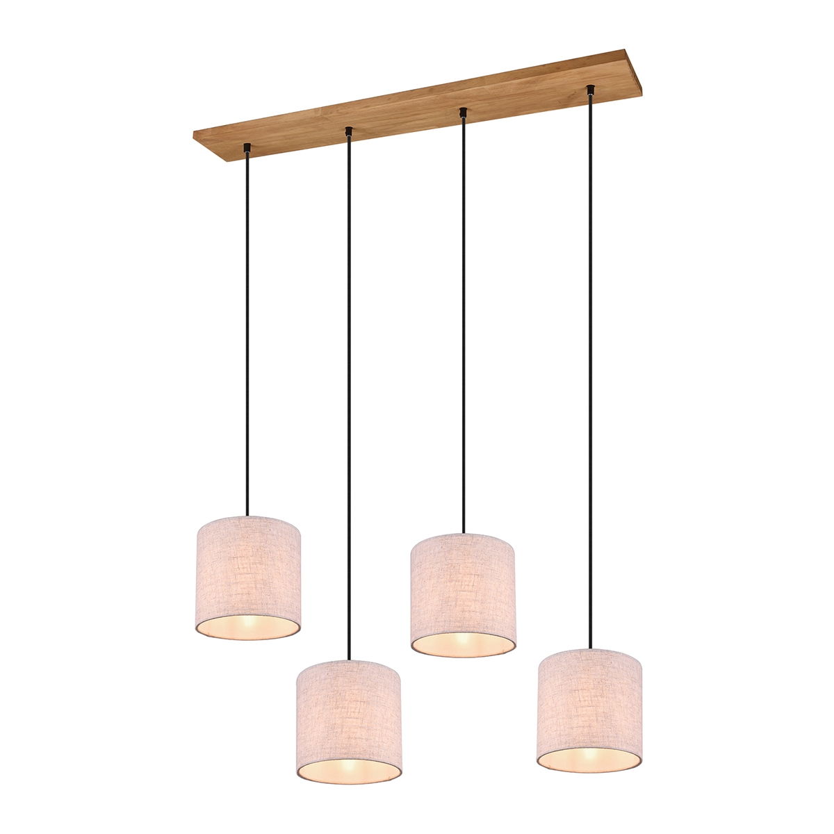 Lampadario a sospensione in legno con 4 paralumi in tessuto Shvid