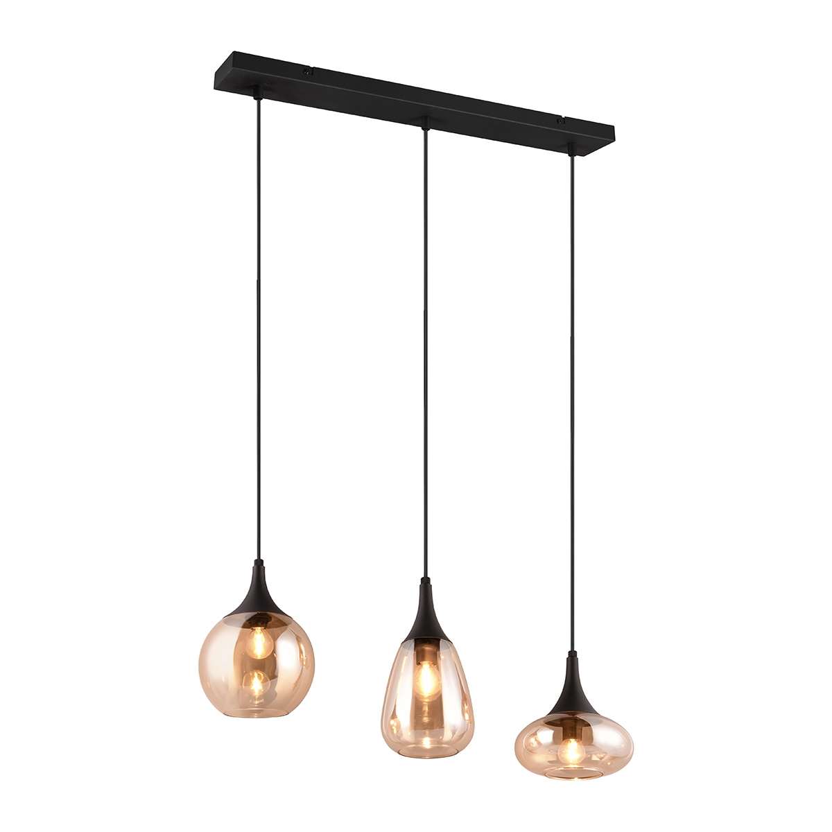 Lampadario a sospensione penisola cucina 3 luci in vetro ambra Tepuk