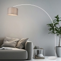 Lampada da terra ad arco in metallo bianco con paralume tessuto grigio Drask Vendita