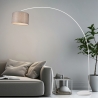 Lampada da terra ad arco in metallo bianco con paralume tessuto grigio Drask Vendita