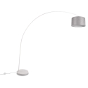Lampada da terra ad arco in metallo bianco con paralume tessuto grigio Drask Sconti