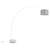 Lampada da terra ad arco in metallo bianco con paralume tessuto grigio Drask Sconti
