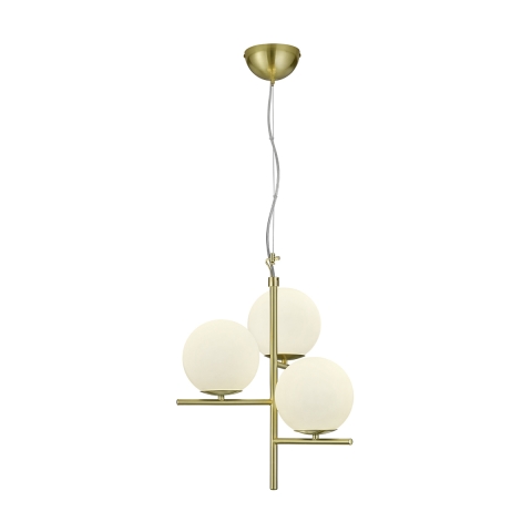 Lampadario a sospensione con 3 paralumi a sfera in vetro bianco Lumat Promozione