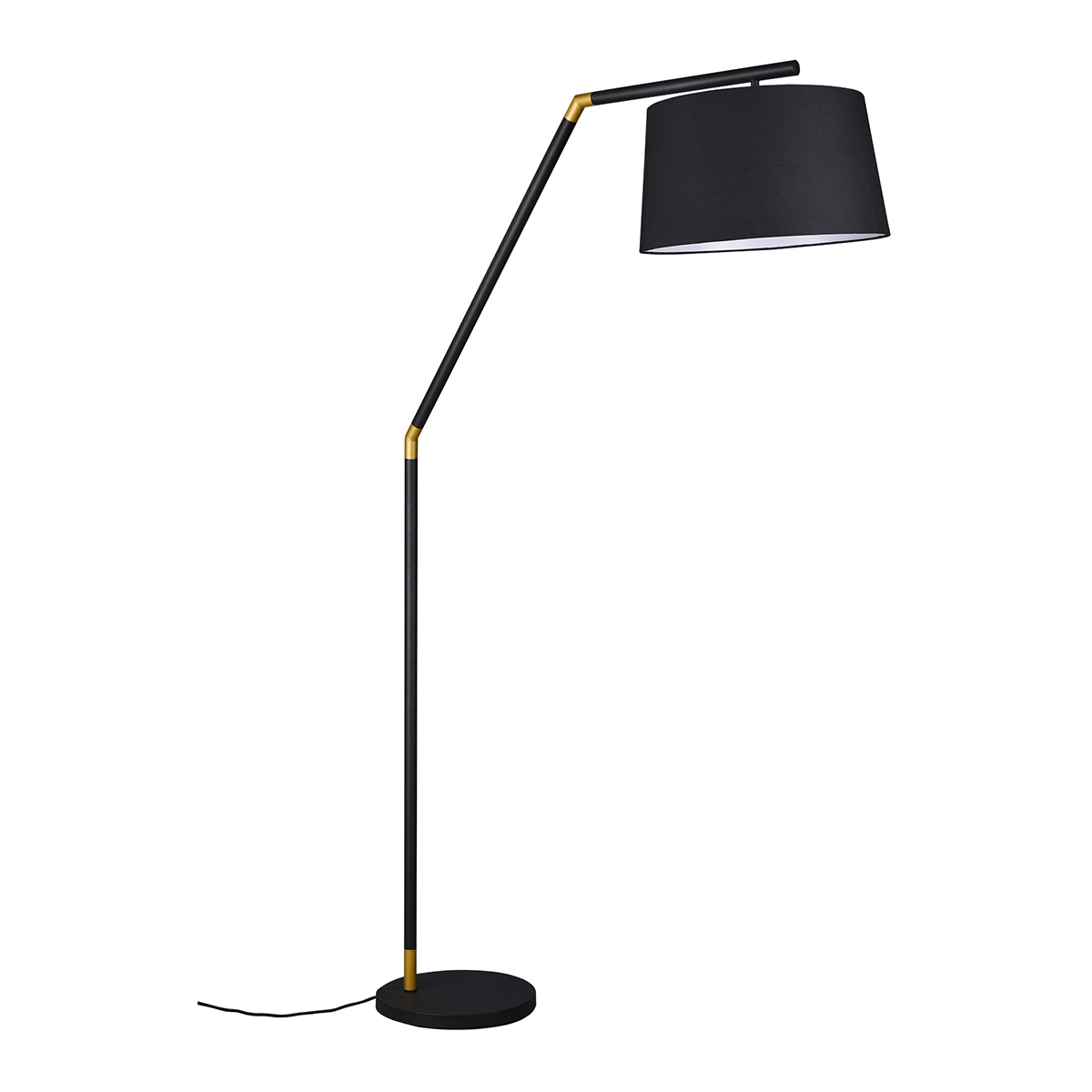 Lampada da terra moderna nera e dorata con paralume in tessuto Kepas Promozione Lampada da terra moderna nera e dorata con paralume in tessuto Kepas Promozione