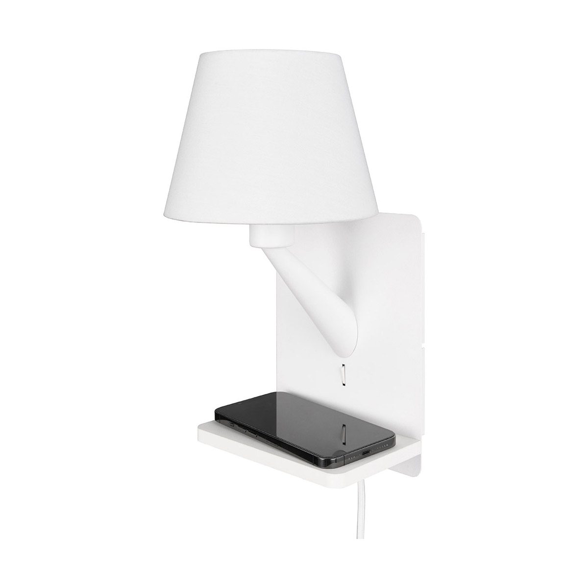 Applique da parete con ricarica wireless USB e paralume in tessuto Myrik Promozione
