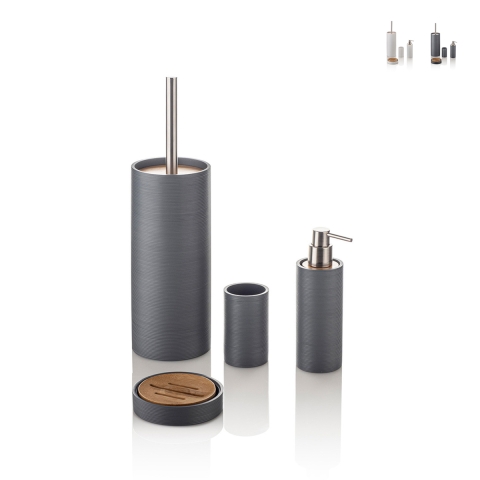 Set accessori da bagno in resina bianco grigio e bambù Gaeta Promozione