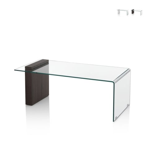 Tavolino da salotto in vetro curvato e legno 110x55x42cm Feng S Promozione