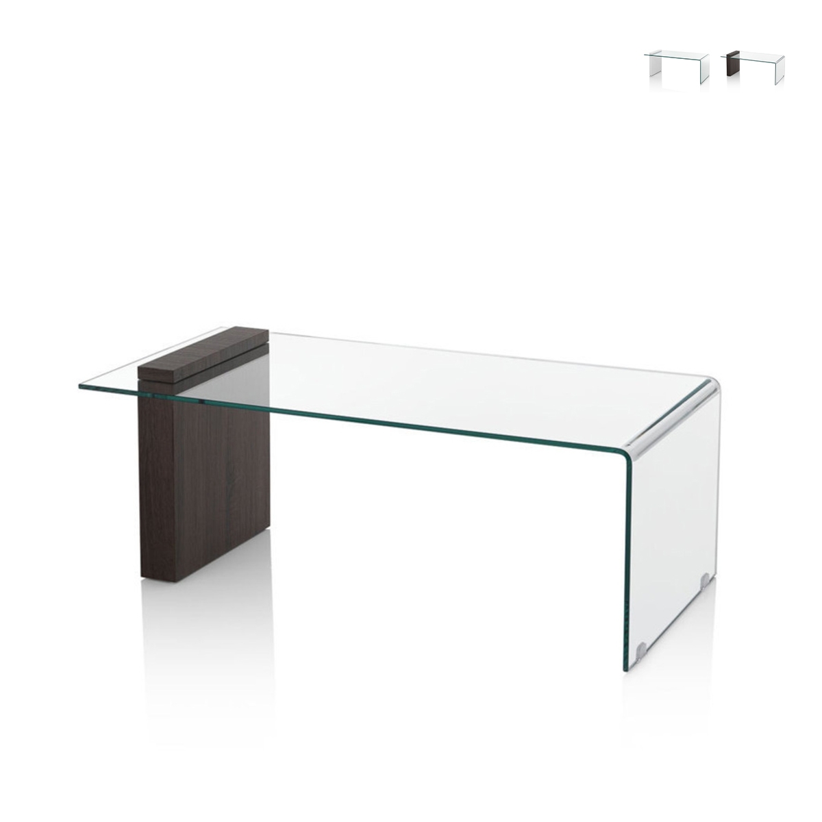 Tavolino da salotto in vetro curvato e legno 110x55x42cm Feng S Promozione