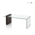 Tavolino da salotto in vetro curvato e legno 110x55x42cm Feng S Promozione