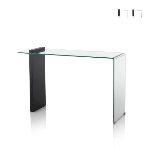 Consolle moderna da ingresso in legno e vetro curvato 120x40x75cm Feng M Promozione