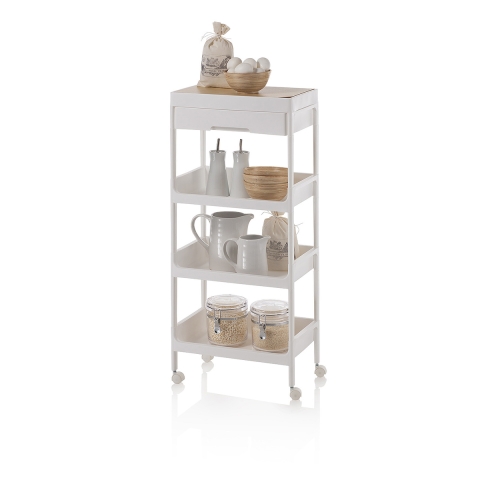 Carrello multifunzione 4 ripiani cassetto contenitore e ruote Lando C Promozione