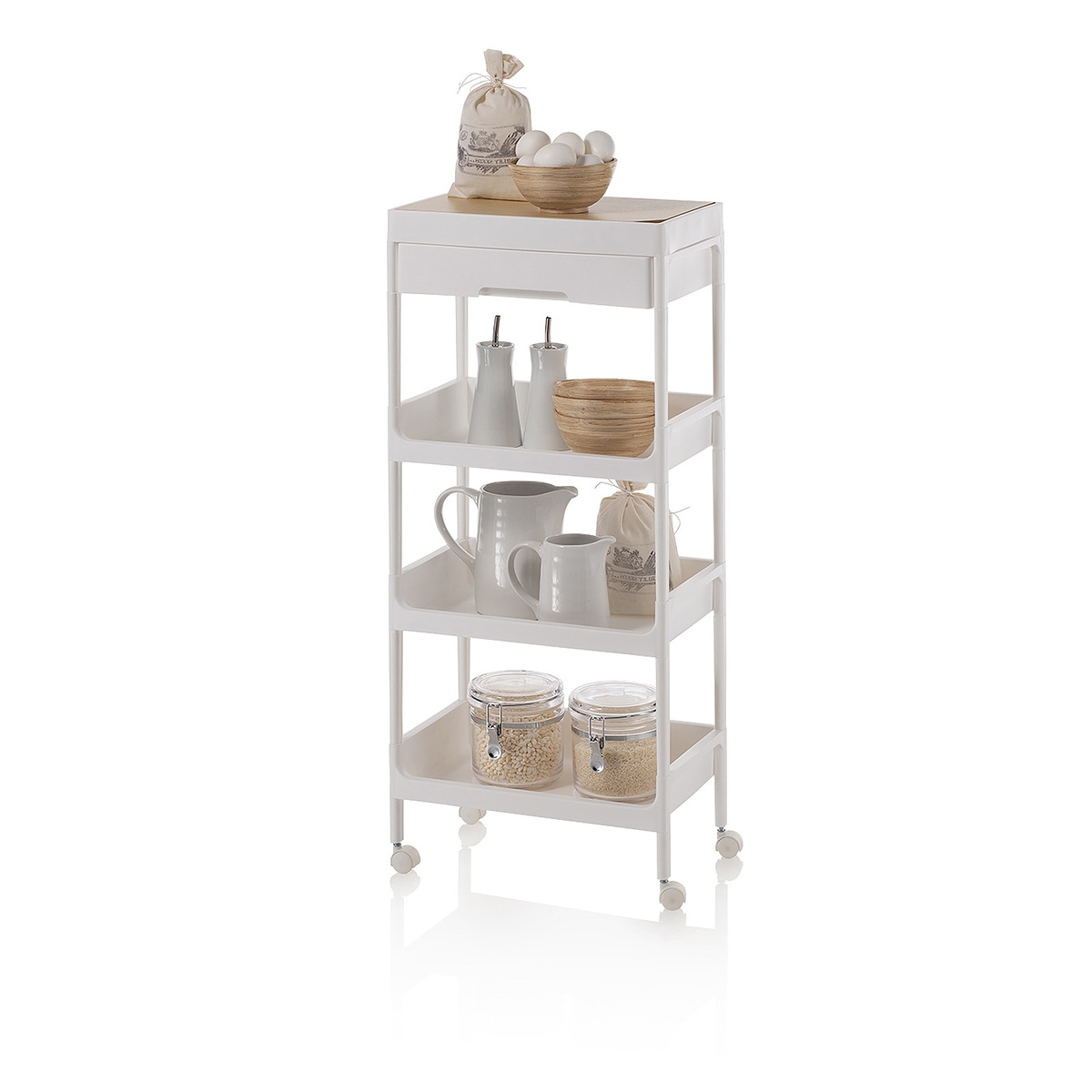 Carrello multifunzione 4 ripiani cassetto contenitore e ruote Lando C Promozione