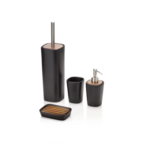 Set accessori da bagno ceramica nero opaca e legno di noce Rodi Promozione
