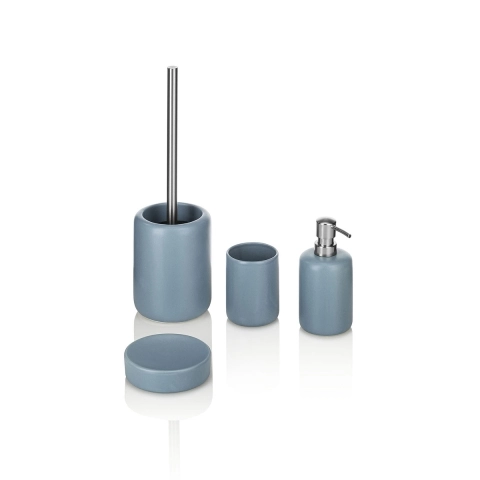 Set accessori da bagno 4 pezzi in ceramica opaca blu Skylar Promozione