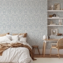 Carta da parati damascata bianca e blu per salotto camera da letto Chic Vendita
