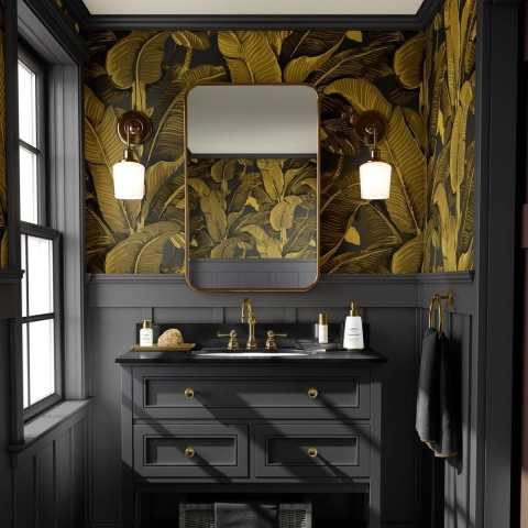 Carta da parati florale oro per bagno camera da letto Foglie di Banano Promozione