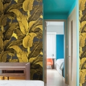 Carta da parati florale oro per bagno camera da letto Foglie di Banano Offerta