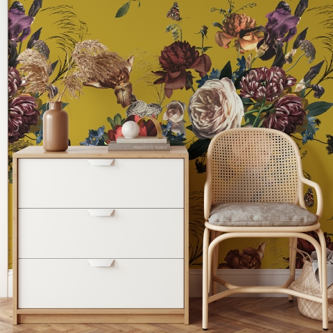 Carta da parati adesiva vintage a fiori per salotto Rinascimento Promozione