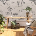 Carta da parati vintage animali giungla beige per testata letto Safari Vendita